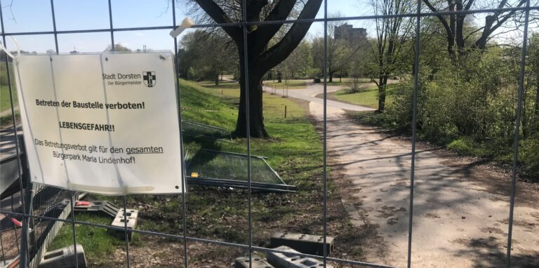 Der Bürgerpark Maria Lindenhof, ein beliebter Treffpunkt am 1. Mai, ist derzeit eine Baustelle.