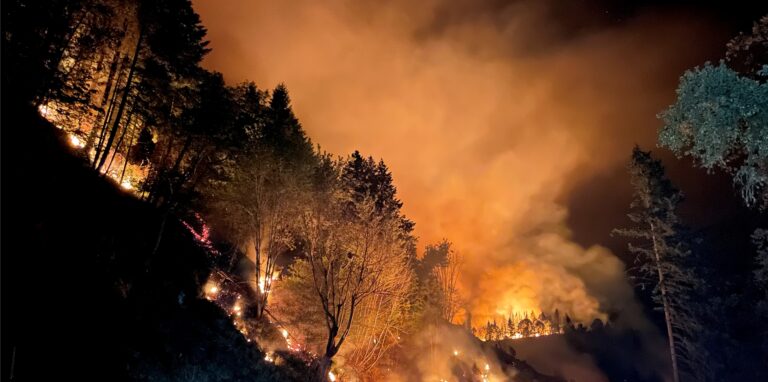 Das Feuer hatte etwa 20.000 Quadratmeter verbrannt, während die Einsatzkräfte es bis in den Abend hinein bekämpften.
