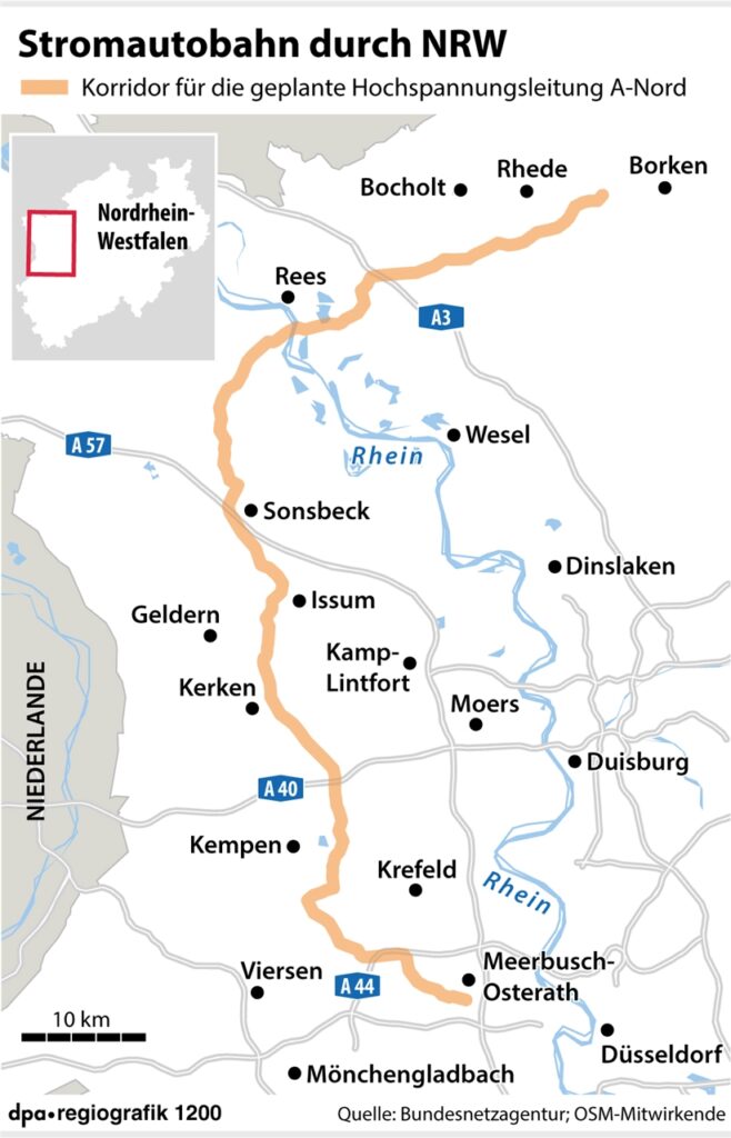title attribut Der Verlauf des Korridors für die Hochspannungsleitung.