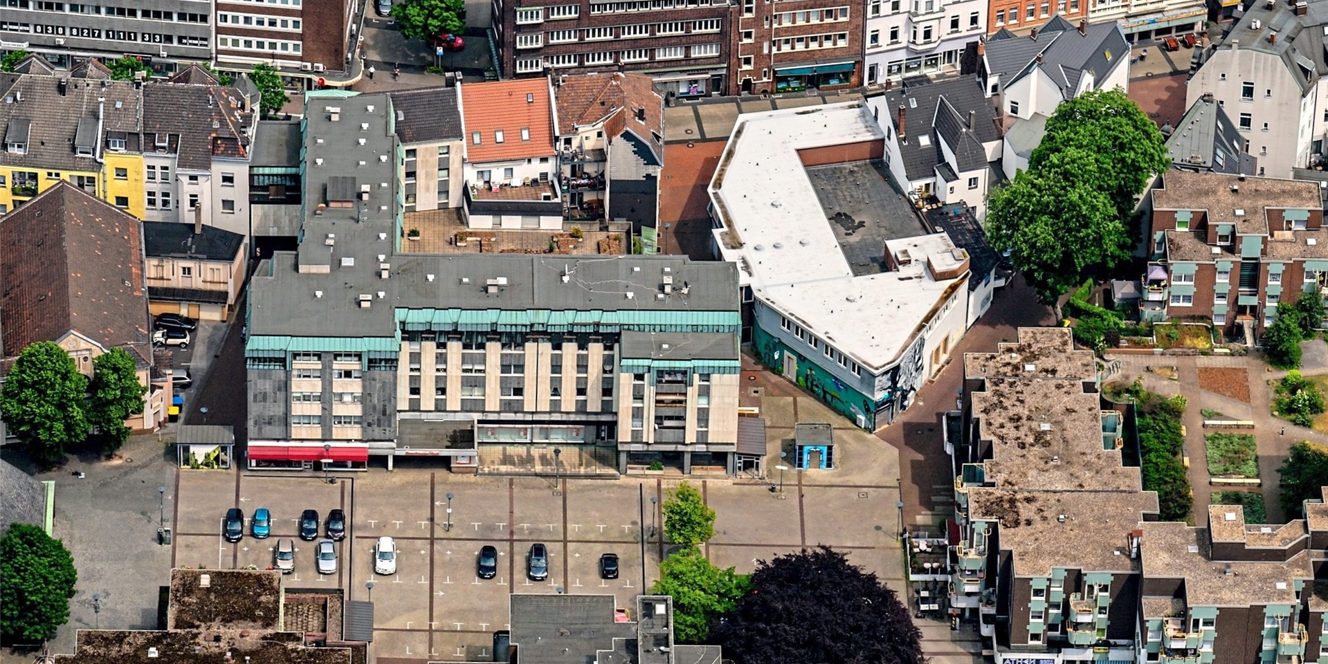 Der Marktplatz und die südliche Hertener Innenstadt.