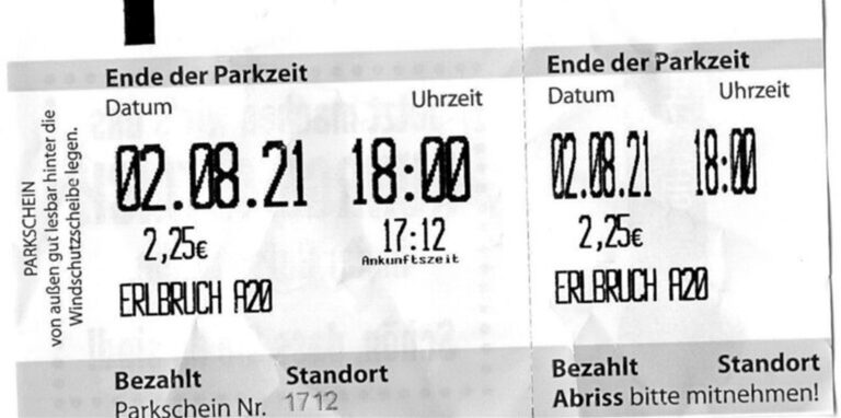 Der Beweisparkschein: Von 17.12 Uhr bis 18 Uhr wurden 2,25 Euro abgerechnet.
