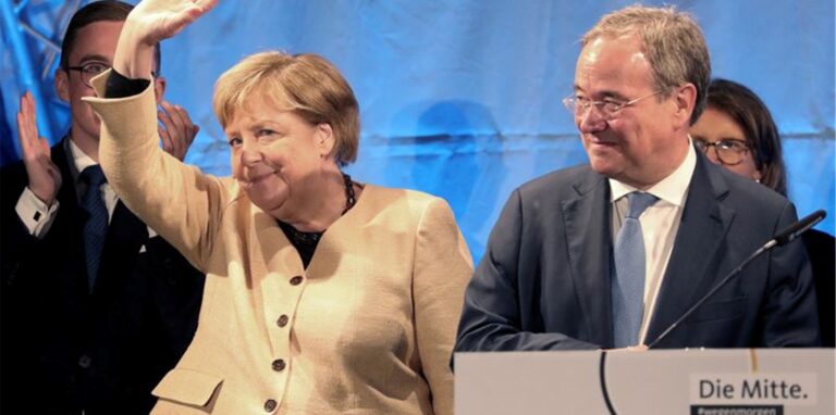 Bundeskanzlerin Angela Merkel und Unionskanzlerkandidat Armin Laschet warnen vor einem Linksbündnis.