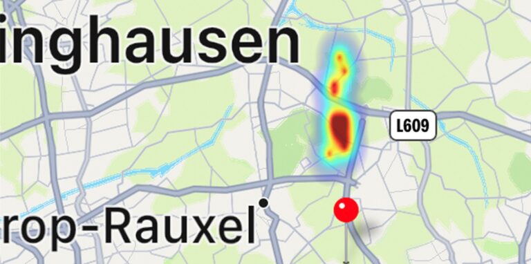 Die Heatmap der Einbrüche in Castrop-Rauxel aus dem Monat Oktober 2021 zeigt eine Massierung der Einbrüche zwischen der A42 im Süden und der A2 im Norden. Zur weiteren Orientierung: Als Referenzpunkt (rote Stecknadel) haben wir die Vincennesstraße in Frohlinde genommen.