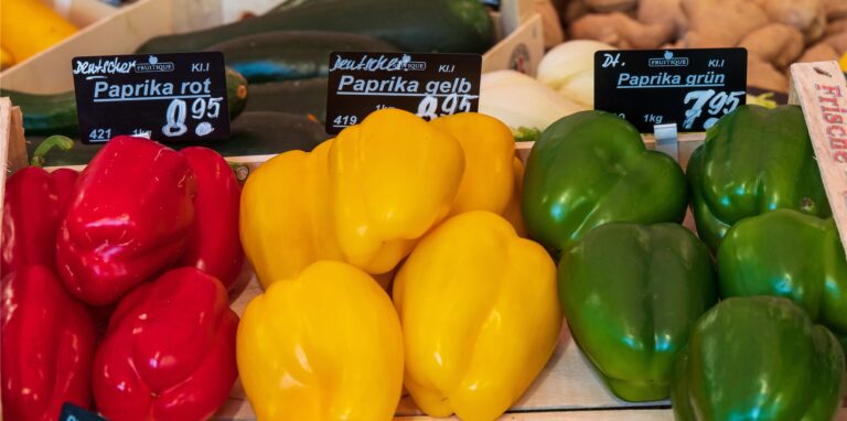 Rot, gelb und grüne Paprika – Gemüse und Obst mehrmals in der Woche stärken die Abwehrkräfte für den Winter.