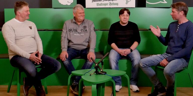 Der Sporttalk am Freitag mit (v.l.): Henry Schoemaker, Thomas Breimann, Sebastian Nowak und Sebastian Schneider.