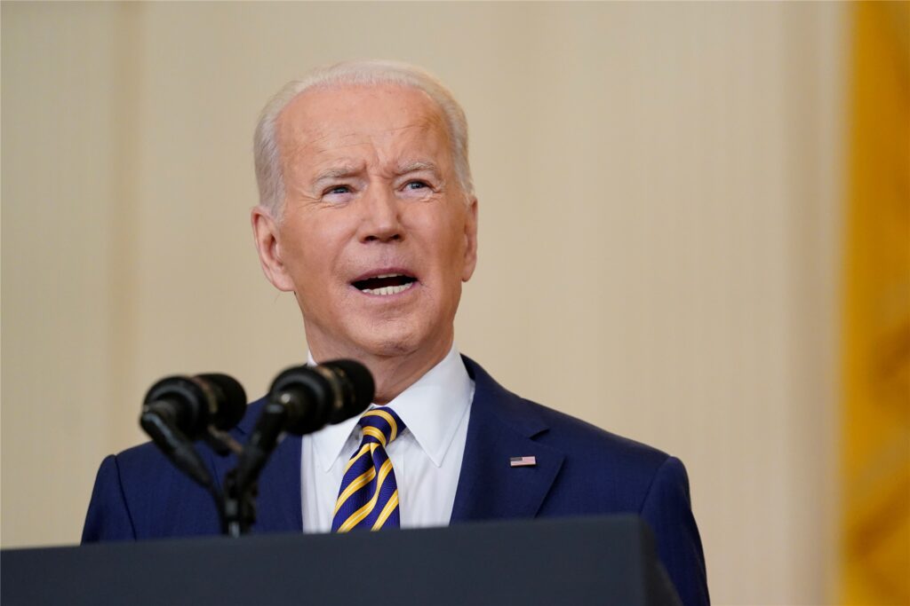 Joe Biden, Präsident der USA, spricht während einer Pressekonferenz im East Room des Weißen Hauses. Joe Biden, Präsident der USA, spricht während einer Pressekonferenz im East Room des Weißen Hauses.