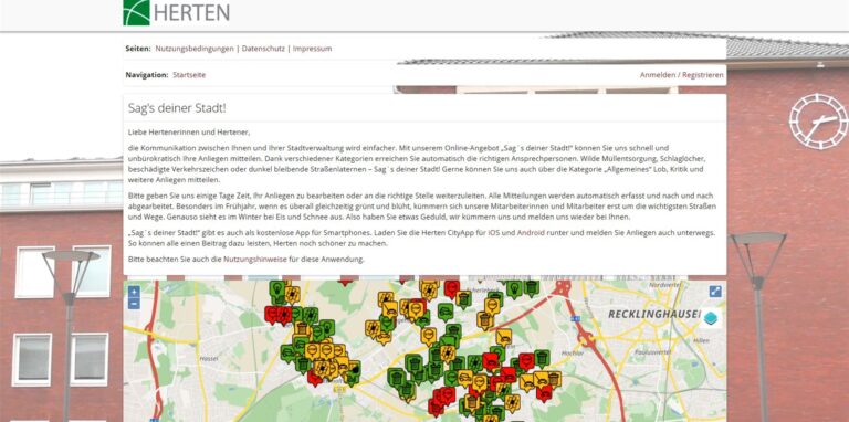 „Sag´s Deiner Stadt“ heißt die Homepage der Stadt Herten, auf der man direkt Meldungen absetzen kann, wenn etwas nicht stimmt.