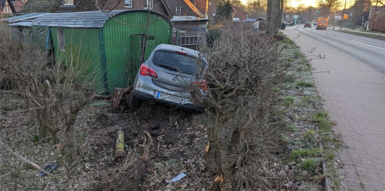 Der Pkw-Fahrer kam auf glatter Fahrbahn von der Straße ab.
