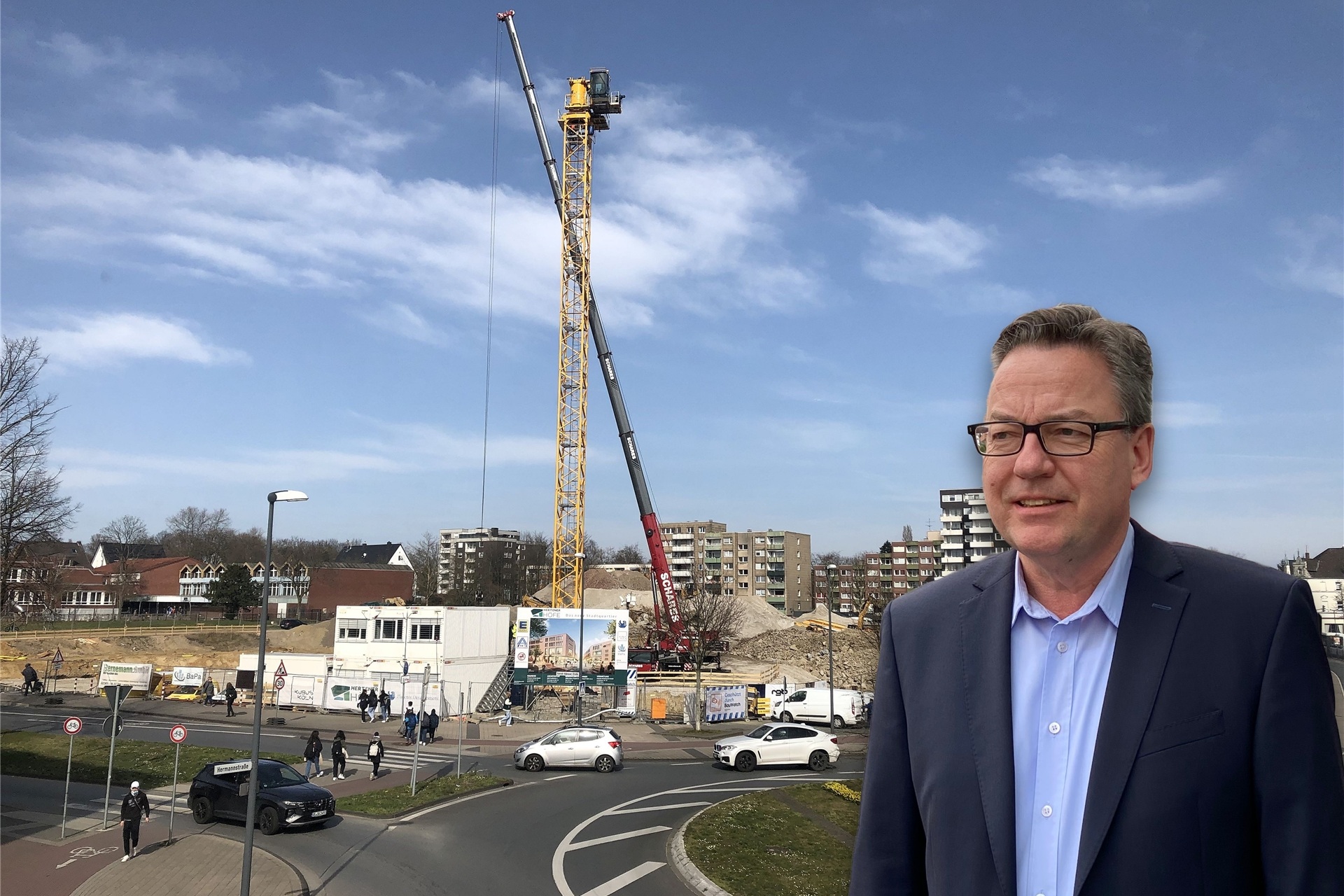 Auf der Großbaustelle der Hertener Höfe ist ordentlich Bewegung: Dr. Stephan Schnitzler von Phoenix Development kündigt für April den Rohbau-Start an.