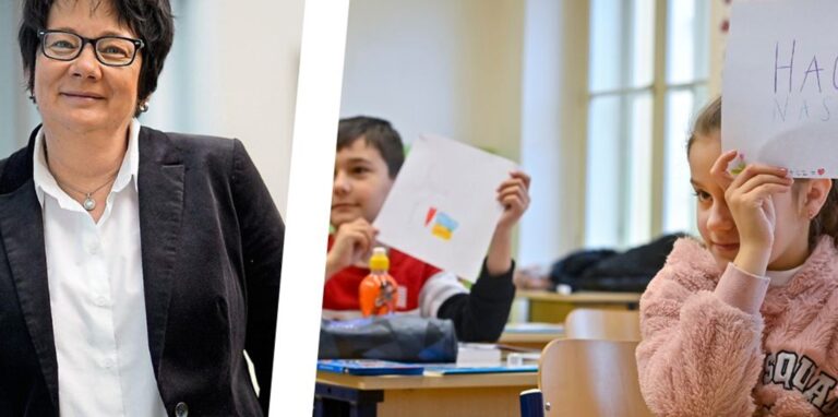 Auch in den Hertener Schulen werden ukrainische Kinder und Jugendliche beschult. Bei Schulleiterin Susanne Schäfer von der Grundschule Herten-Mitte (r.) sitzen bereits zwei Flüchtlingskinder im Unterricht.