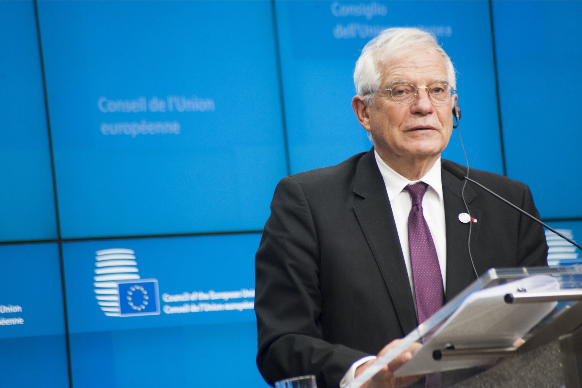 Josep Borrell, EU-Außenbeauftrager aus Spanien, spricht nach einem Treffen des Europäischen Rates für Auswärtige Angelegenheiten in Brüssel.