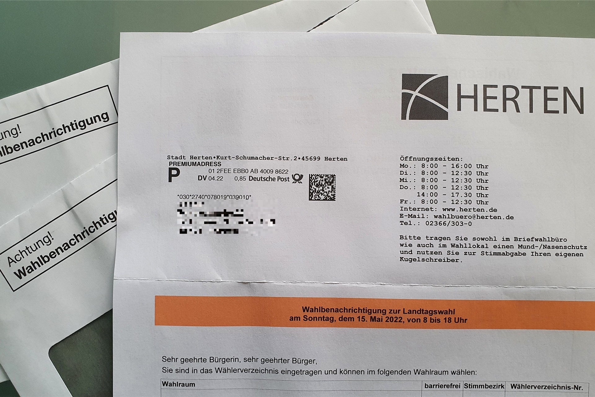 Die Stadt Herten verschickt per Post knapp 44.000 Wahlbenachrichtigungen.
