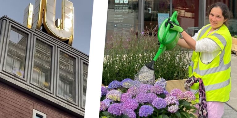 Lasst Blumen sprechen: Die neue Kunstausstellung im U-Turm strahlt bis auf den Vorplatz auf, wo bunte Blumenbeete die Gäste empfangen.