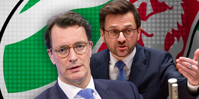 Die Spitzenkandidaten bei der NRW-Landtagswahl Thomas Kutschaty (SPD) und Hendrik Wüst (CDU).