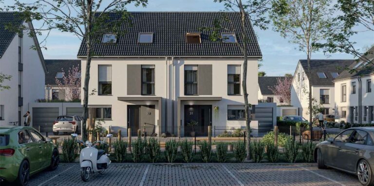 Wie ein Foto wirkt die Animation, mit der die Tecklenburg GmbH ihre geplanten Häuser in den Marien-Gärten in Merklinde bewirbt.