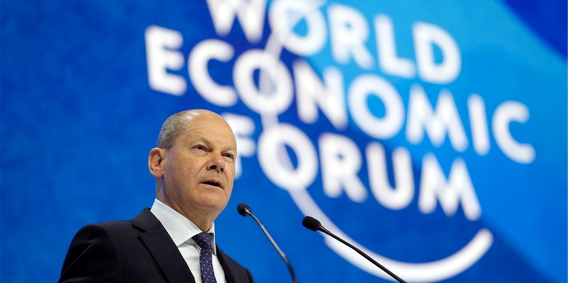 Bundeskanzler Olaf Scholz während seiner Rede auf dem Weltwirtschaftsforum in Davos.