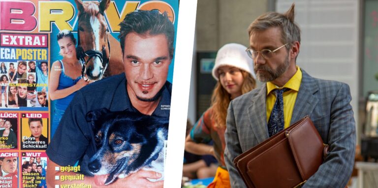 Damals und heute: Raphael Schneider als GZSZ-Star auf dem Bravo-Cover und als Mathelehrer Clemens Meyer in der Netflix-Kinderserie „Spotlight“.