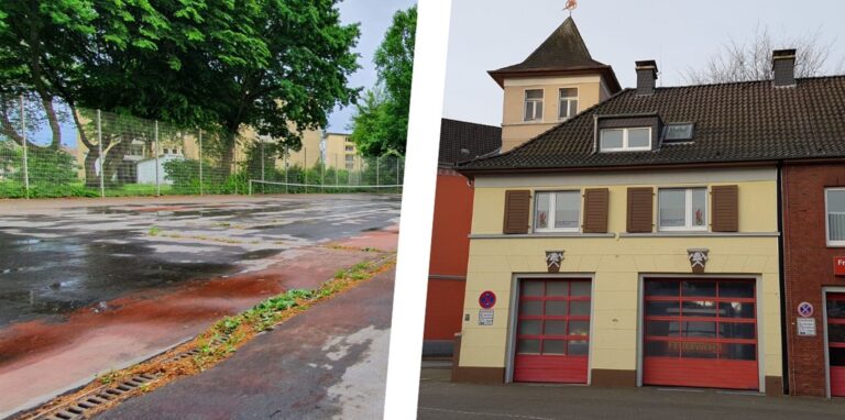 Das Gerätehaus des Löschzugs Scherlebeck an der Richterstraße ist zum Teil fast 100 Jahre alt. Auf den Sportflächen an der Backumer Straße soll ein Neubau entstehen.