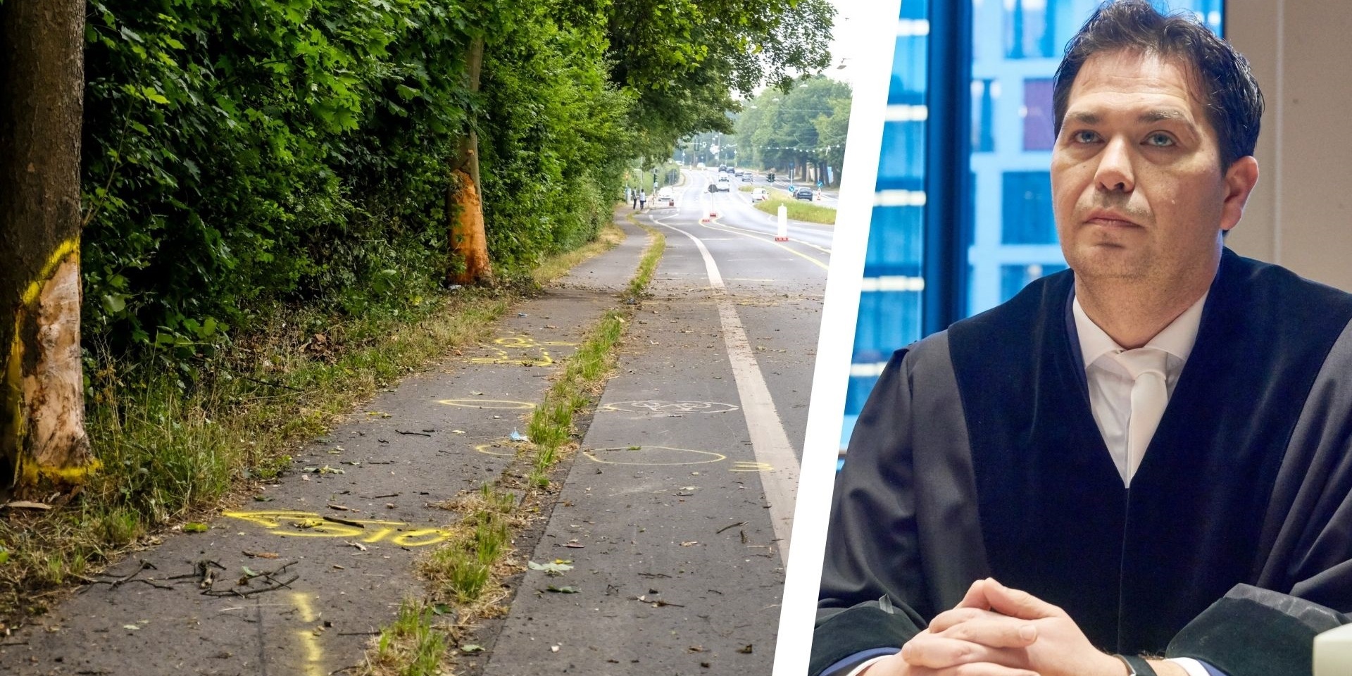 Bildmontage zeigt Unfallspuren auf der Friedrich-Ebert-Straße in Recklinghausen und den Bochumer Staatsanwalt Danyal Maibaum