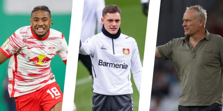 Christopher Nkunku (RB Leipzig), Florian Wirtz (Bayer Leverkusen) und Christian Streich (SC Freiburg).
