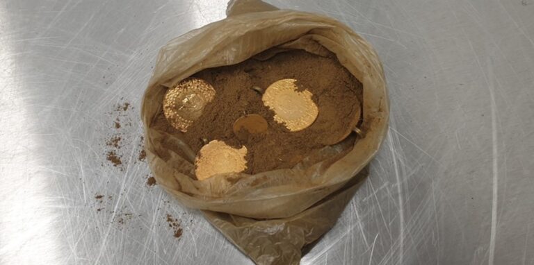 Diese Goldmünzen entdeckte der Zoll am Flughafen Münster/Osnabrück in einer Kühltasche, in der sich eine kleine Tüte mit losen Gewürzen befand.
