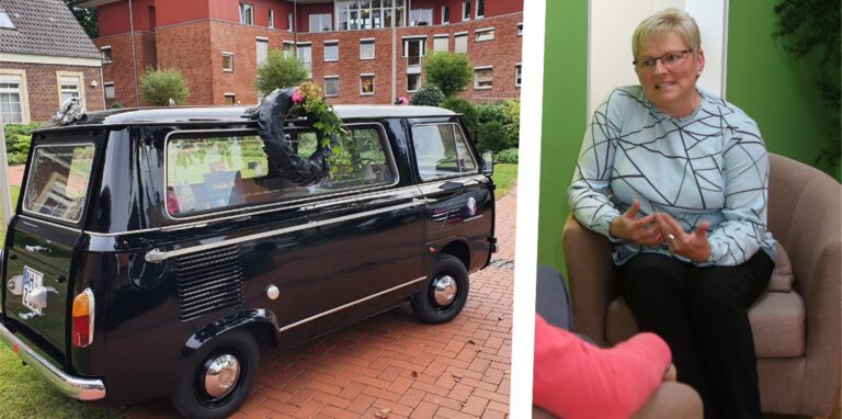 Gisela Sendfeld von „anderes bestatten“ ist am Boden zerstört, dass ihr Leichenwagen des Typs Fiat 600 T geklaut wurde.