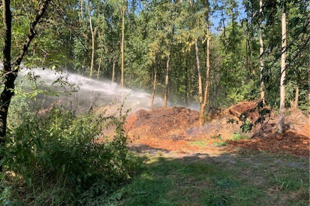 Mit viel Wasser schützte die Feuerwehr die umliegenden Weiden, Wiesen und den Wald in Bladenhorst.