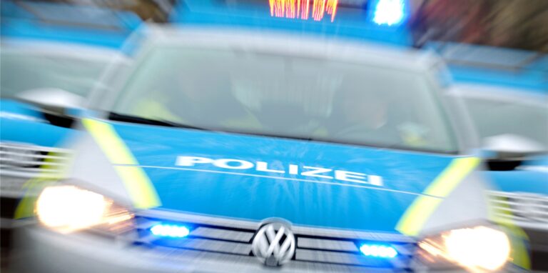 Ein Einsatzwagen der Polizei steht mit Blaulicht am 24.01.2012 in Magdeburg