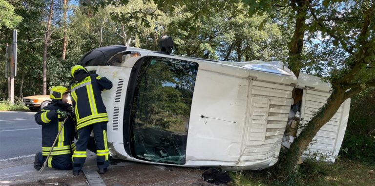 Der Klein-Transporter schleuderte gegen einen Straßenbaum.