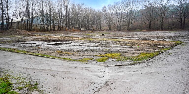 Hinter dem Vereinsgelände des TuS 09 soll an der Haard der neue Dirtpark in Oer-Erkenschwick entstehen. Das Gelände ist bereits gerodet.
