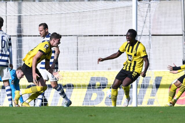 Moritz Broschinski bejubelt seinen Treffer gegen den MSV Duisburg.
