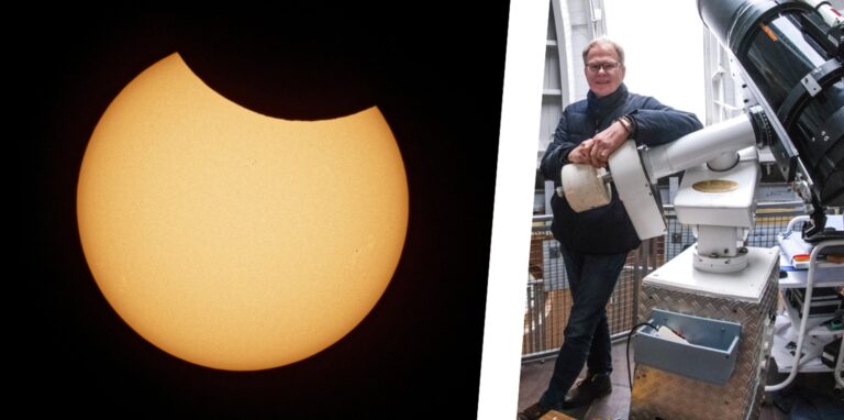 Montage: Foto einer Sonnenfinsternis und ein Bild des Sternwarten-Leiters Burkard Steinrücken