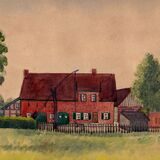 Ein Aquarell des Hofes Schülken in Waltrop, das etwa aus dem Jahr 1950 stammt.