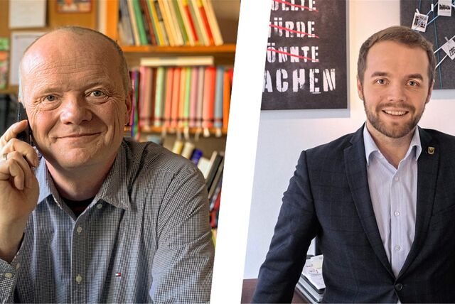 Pfarrer Holger Möllenhoff (links) und Waltrops Bürgermeister Marcel Mittelbach in einer Bild-Montage.