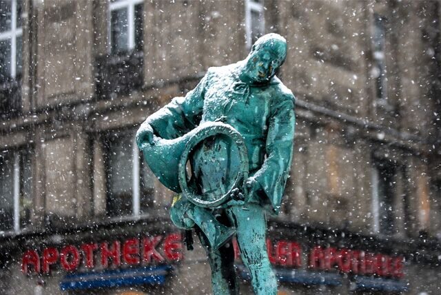Der Alte Markt in Dortmund im Schneetreiben