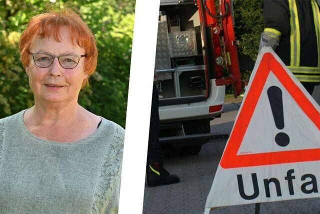 Links Heidrun Römer, rechts eine Unfallmarkierung