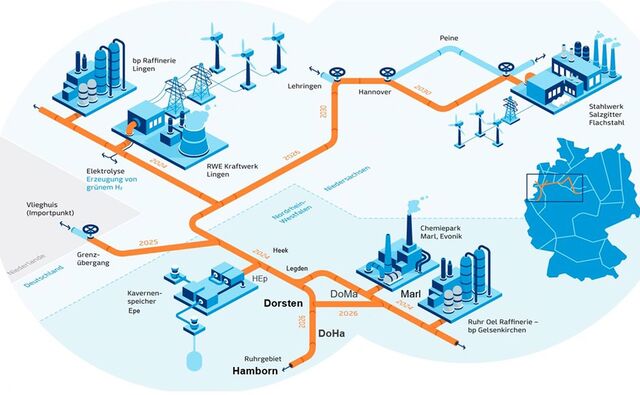Die geplante Wasserstoffleitung zwischen Marl und Dorsten