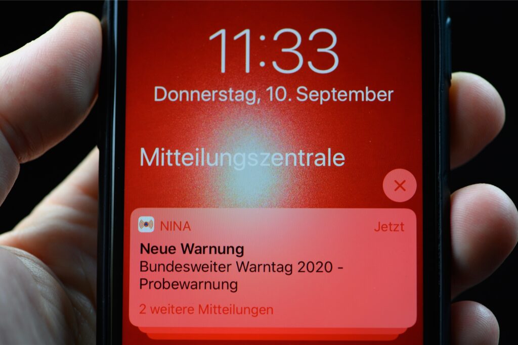 Eine Mitteilung der Notfall-Informations- und Nachrichten-App 