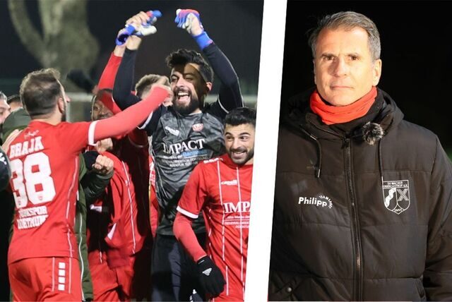 Türkspor-Keeper Muhammed Acil (links/schwarzes Trikot) und Wacker-Coach Toni Molina (r) waren sich im Prizinp einig: Obercastrop war stark, Türkspor musste isch mächtig strecken.