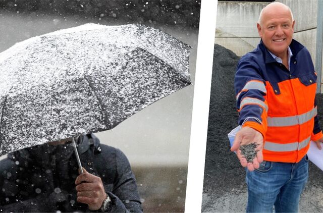 Wenn es schneit und eisig wird, ist der Zentrale Betriebshof zur Stelle. Leiter Michael Lauche zeigt Lavaasche, die in Parks und Anlagen gestreut wird.