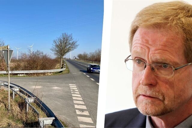 Bildkombo: Die Einfahrt in die Straße Im Dicken Dören an der Waltroper Stadtgrenze zu Dortmund und Dortmunds Planungsdezernent Ludger Wilde.