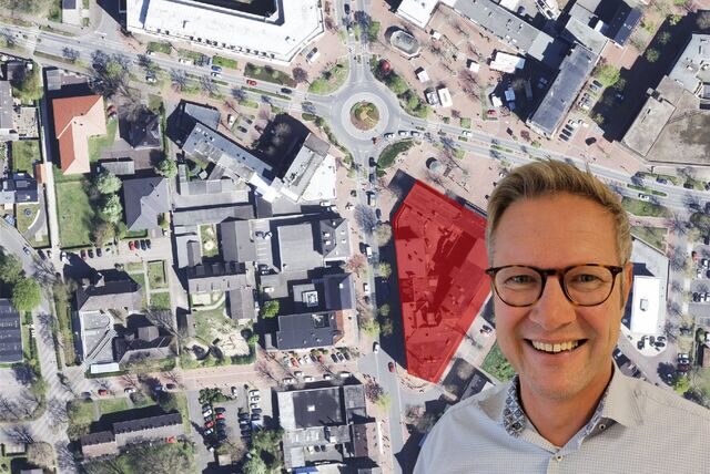 Die Fotomontage zeigt rot markiert das Klemm-Dreieck neben dem Kopf von Bürgermeister Carsten Wewers.