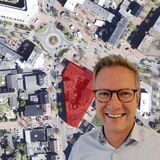 Die Fotomontage zeigt rot markiert das Klemm-Dreieck neben dem Kopf von Bürgermeister Carsten Wewers.