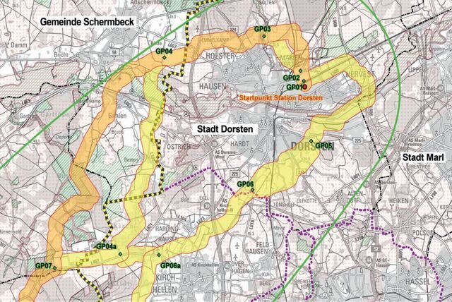 Im dunkelgelb markierten Korridor soll Open Grid Europe die geplante Wasserstoffleitung Dorsten-Hamborn bauen.