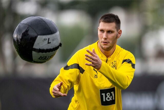 Niklas Süle fängt einen Medizinball.