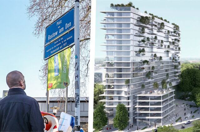 Diese Grafik zeigt, wie das Hochhaus auf dem Platz von Rostow am Don in Dortmund ursprünglich aussehen sollte – doch jetzt wird es nie gebaut.