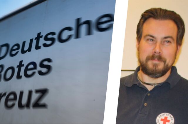 Montage aus einem Logo des Deutschen Roten Kreuzes und dem Waltroper Rotkreuzleiter Dirk Thomas Mücke.