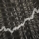 Diese Anzeige in der Börse zeigt die Dax-Kurve und verschiedene Börsenkurse.