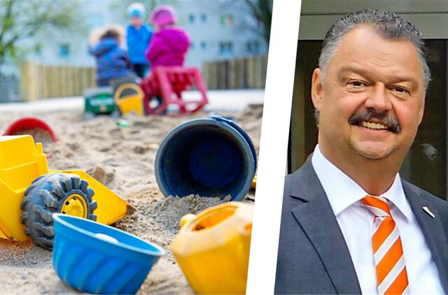 Kinder spielen im Sandkasten eines Kindergartens / neuma-Geschäftsführer Christoph Thier
