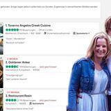 Im Hintergrund ein Screenshot der TripAdvisor-Restaurant-Empfehlungen für Dorsten. Davor Angelos Papazissis und Lisa Wünsche-Papazissis